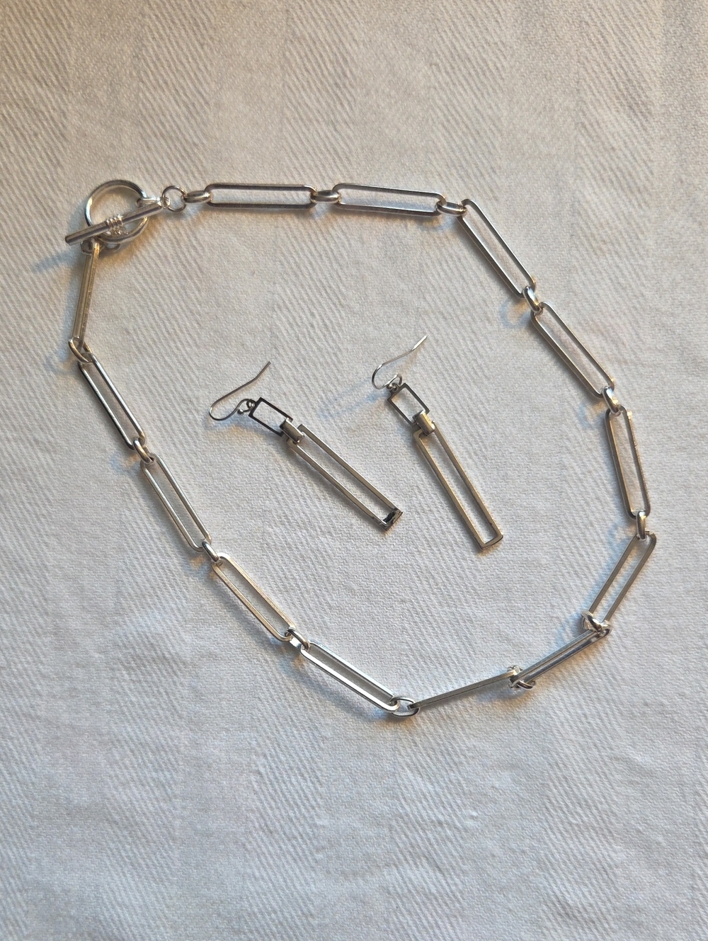 Silver Paperclip Link Necklace and Earring Set